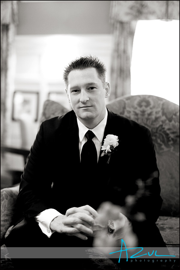 The groom waits for the ceremony to begin at the Carolina Inn.