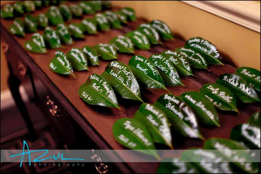 Magnolia leaves wait for guests before entering the Old Well Ballroom. 