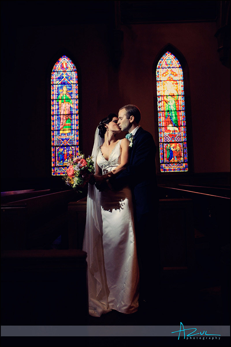 Wedding day photography portrait of couple in downtown Raleigh