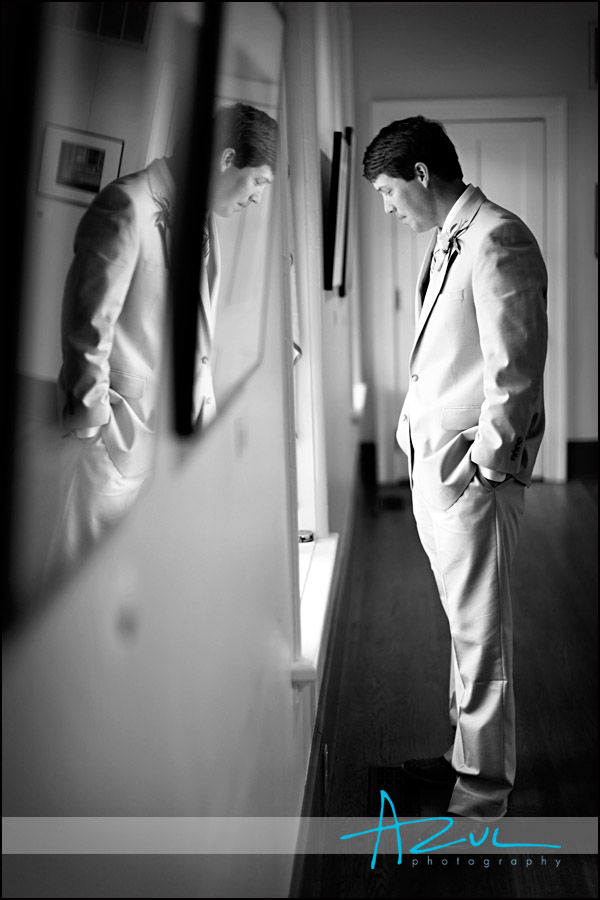 Groom waits inside the Page Walker House befoer his cedding ceremony Cary NC
