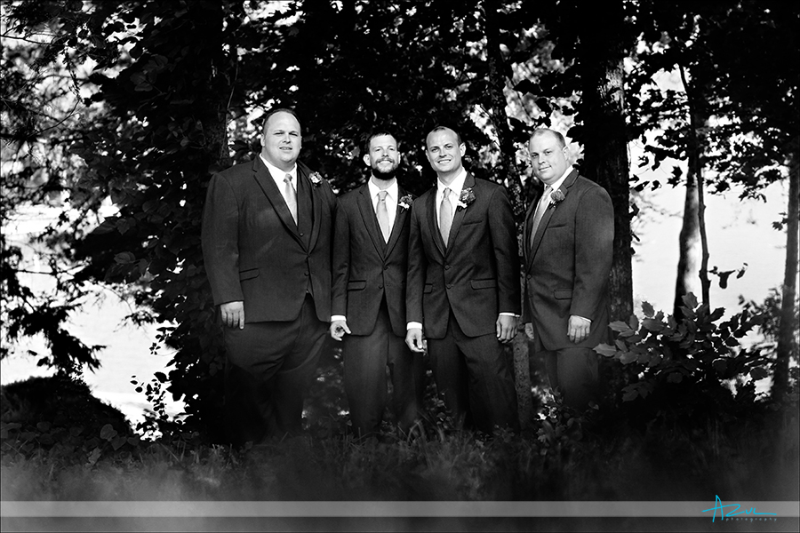 Creative wedding day portrait photography of the guys at Lake Lure NC