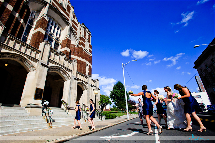 Wedding day ceremony photographer follows bride to First Presbyterian Church NC
