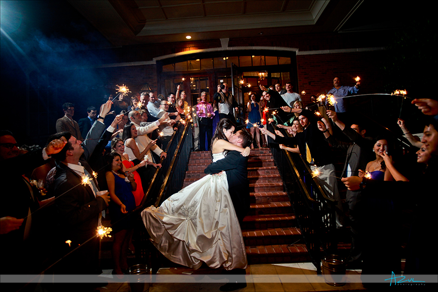 The best sparkler wedding day photography exit photograph at  Prestonwood CC in Cary, near Raleigh NC