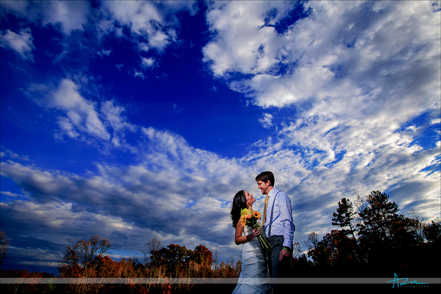 Beautiful wedding day bride and groom portrait in NC Mountains