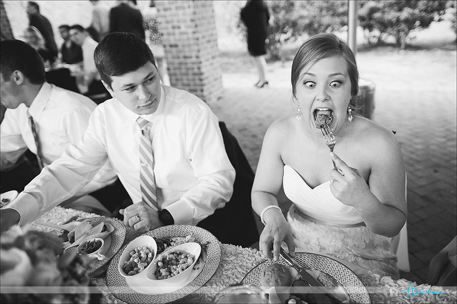 Funny wedding day photos of eating food on the big day NC