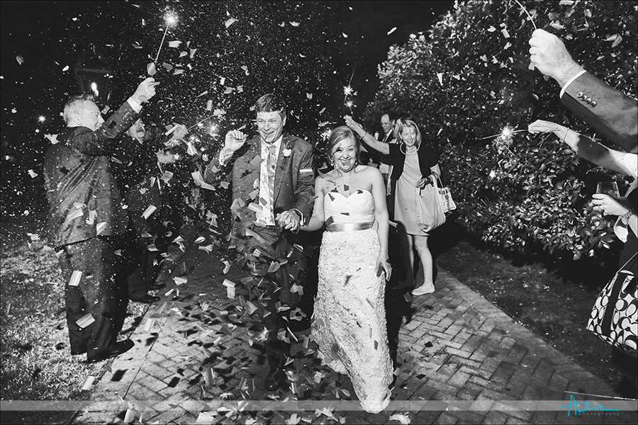 Perfect confetti, glow stick, sparkler exit of the bride and groom at The Sutherland NC