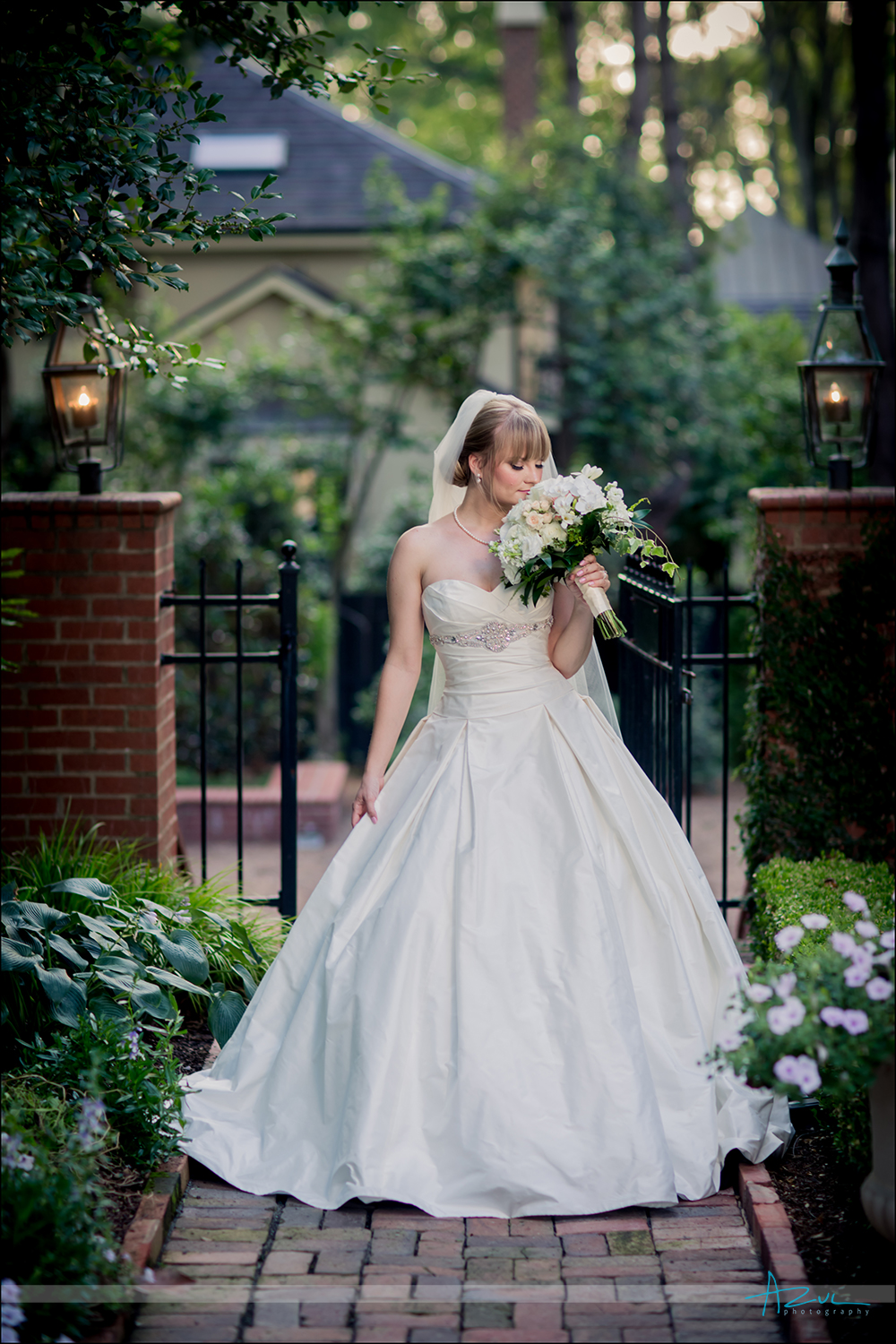 Outdoor bridal portrait Duke Mansion NC