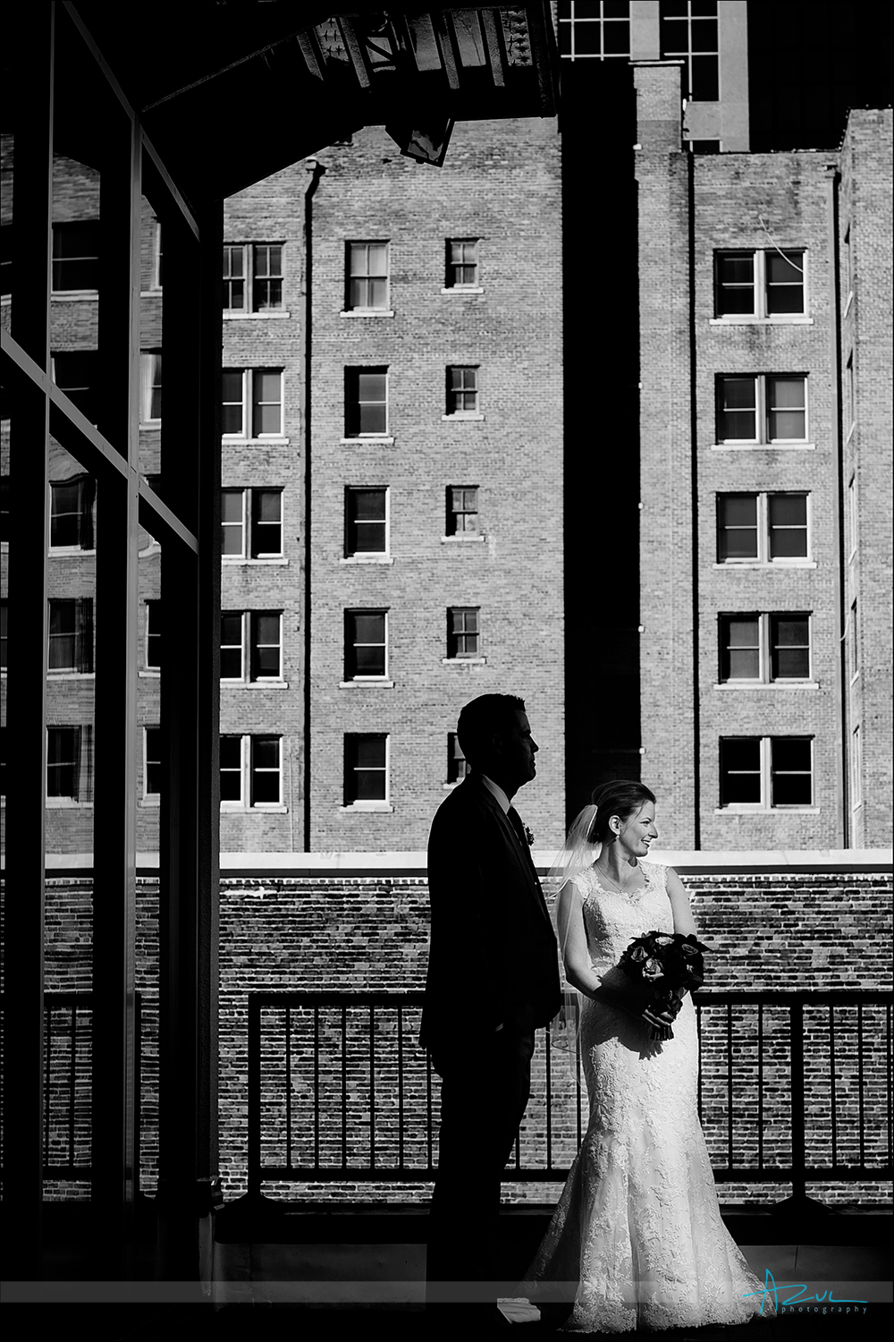 Unique wedding day portrait photography of bride and groom Raleigh, NC