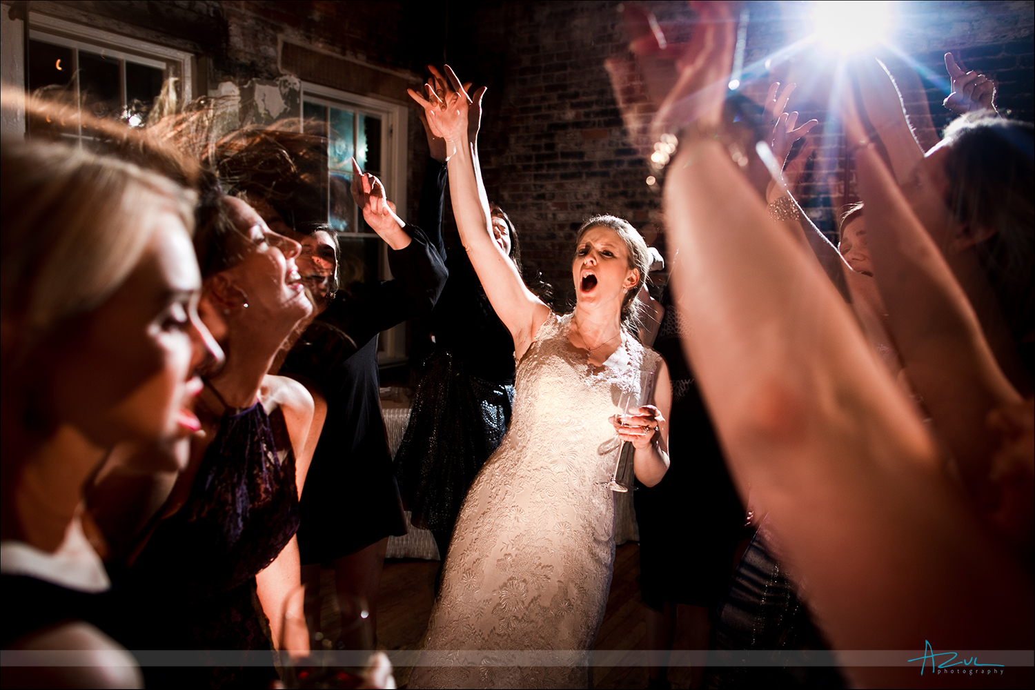Dancing bride with bridesmaids singing Journey in Raleigh, North Carolina