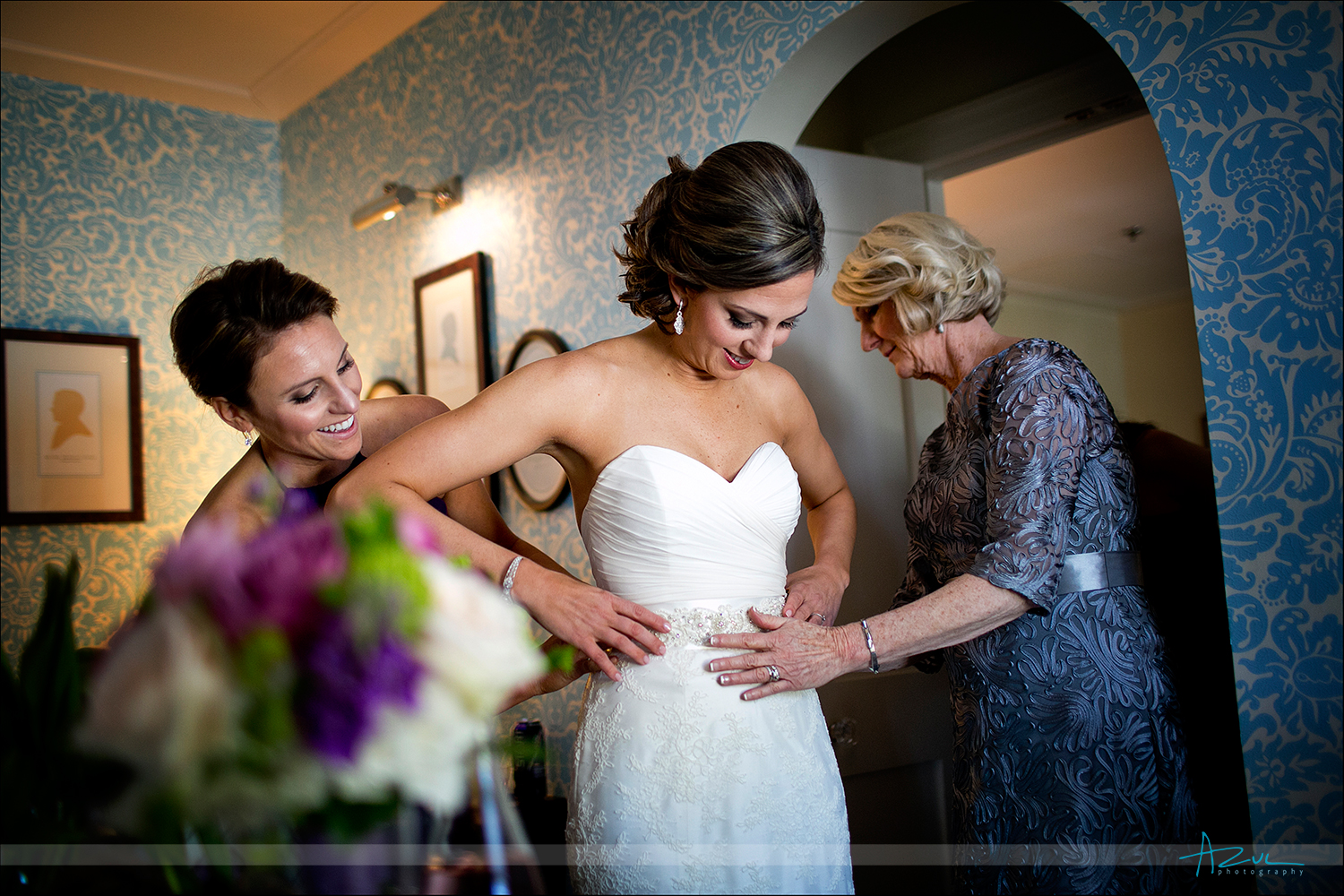 Photography of bride getting ready for wedding at The Carolina Inn NC