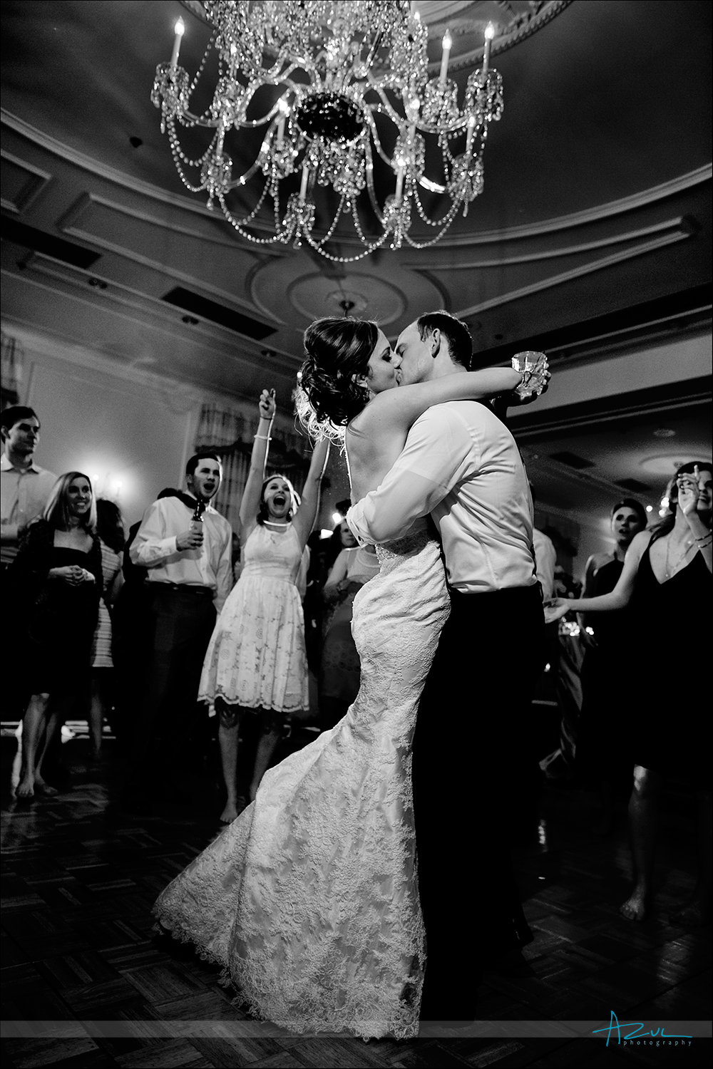 Wedding day dance floor portrait photography of B&G Chapel Hill NC