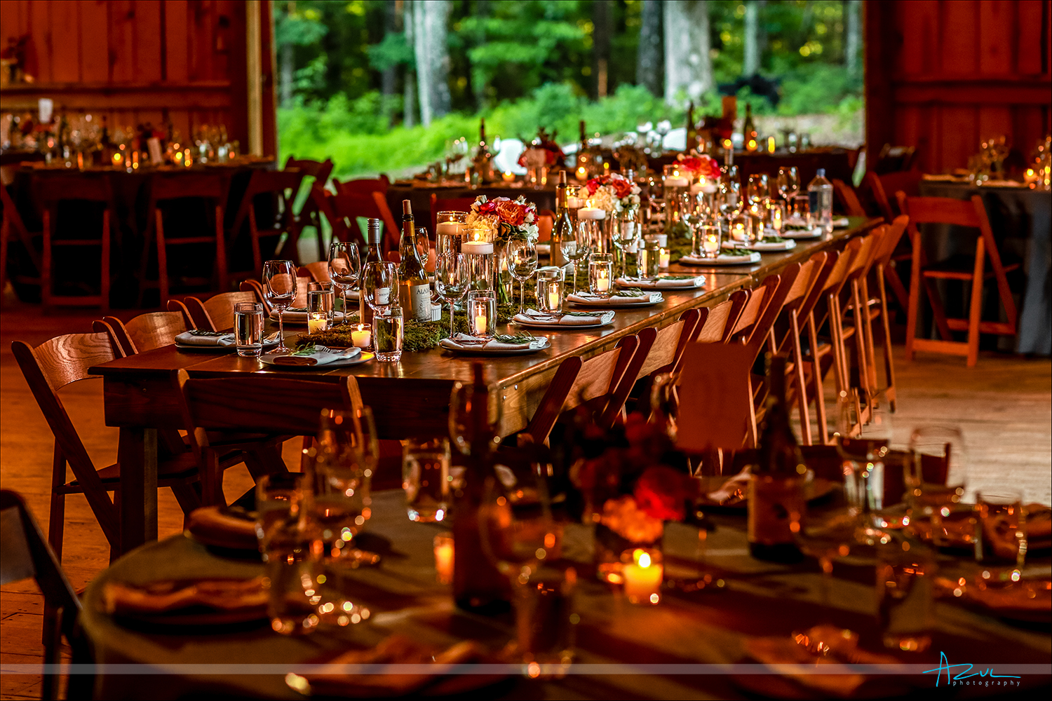 Beautiful barn wedding table setting in North Carolina