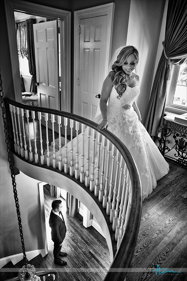 Bride sees groom before wedding. Photographer takes a documentary approach in Raleigh