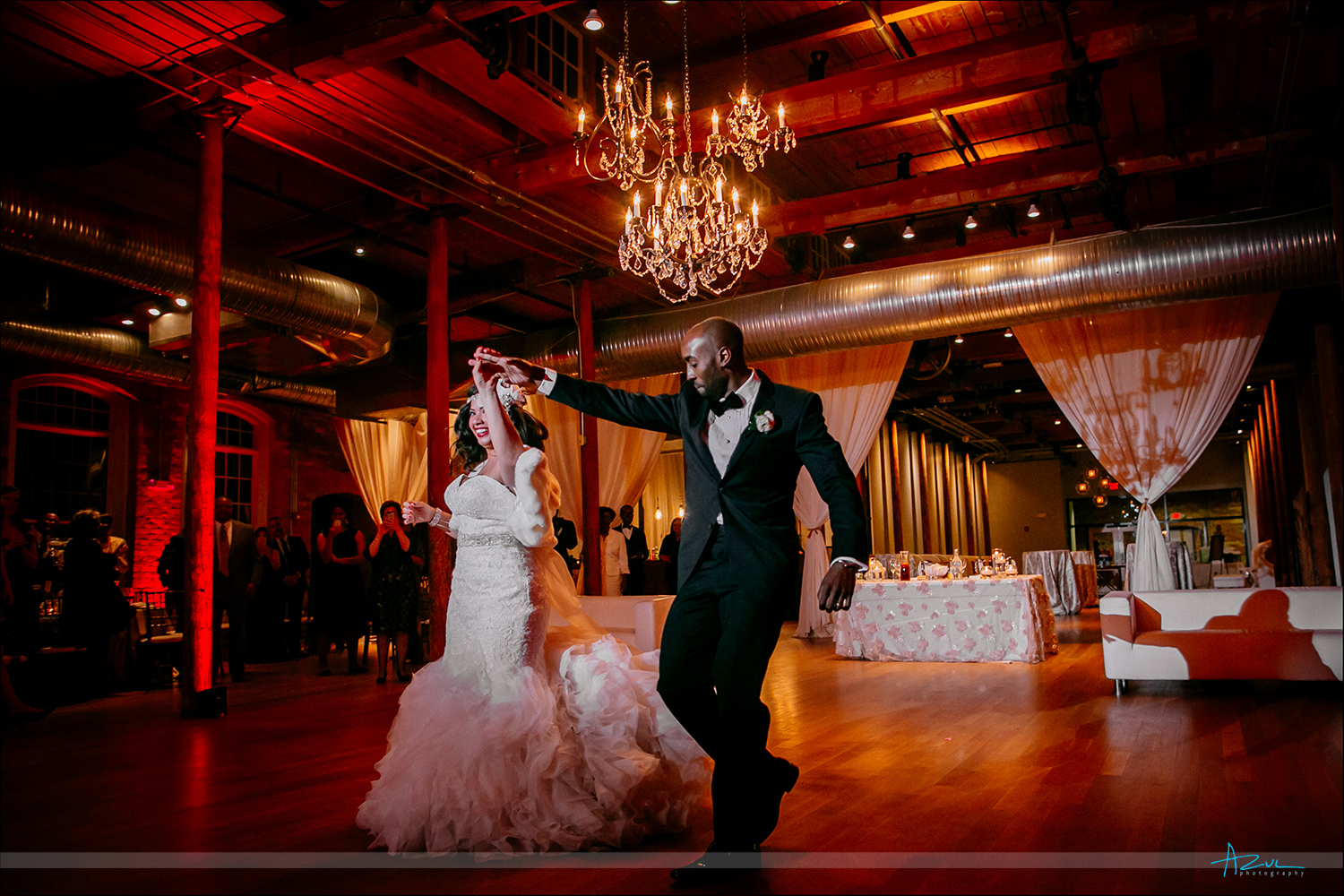 Wonderful first dance photography shot at The Cotton Room for a wedding recption in Duehm NC