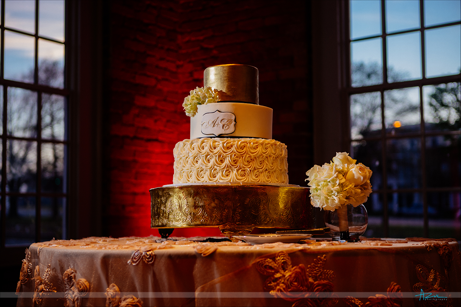 Perfect wedding day cake for the couple and the details were delicious and amazing at The Cotton Room in Durham NC